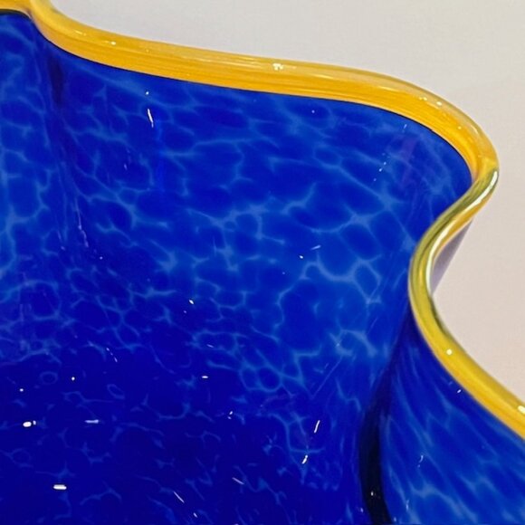 Glass Eye Studio Mottled Cobalt Blue with Gold Ruffle Rim Bowl Blown Glass - Picture 4 of 11